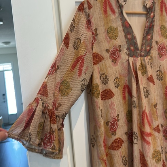 Zara Woman Bohemian Floral Mini Dress 3/4 Bell Sleeve Tunic Style Size M - Picture 5 of 14